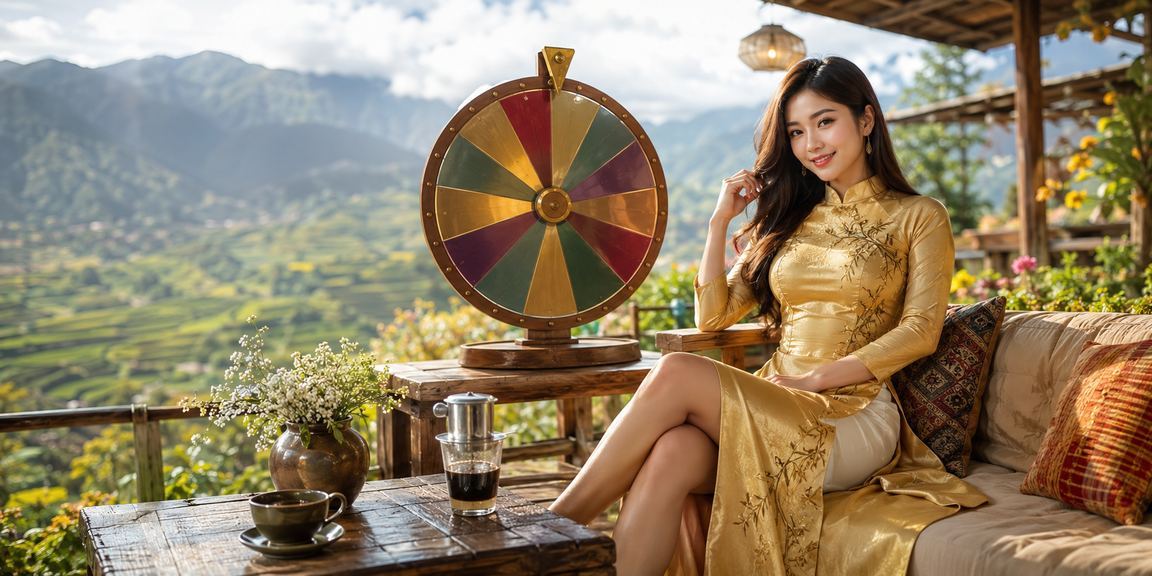 Người phụ nữ mặc áo dài tham gia quay số may mắn tại Sapa trong không khí lễ hội